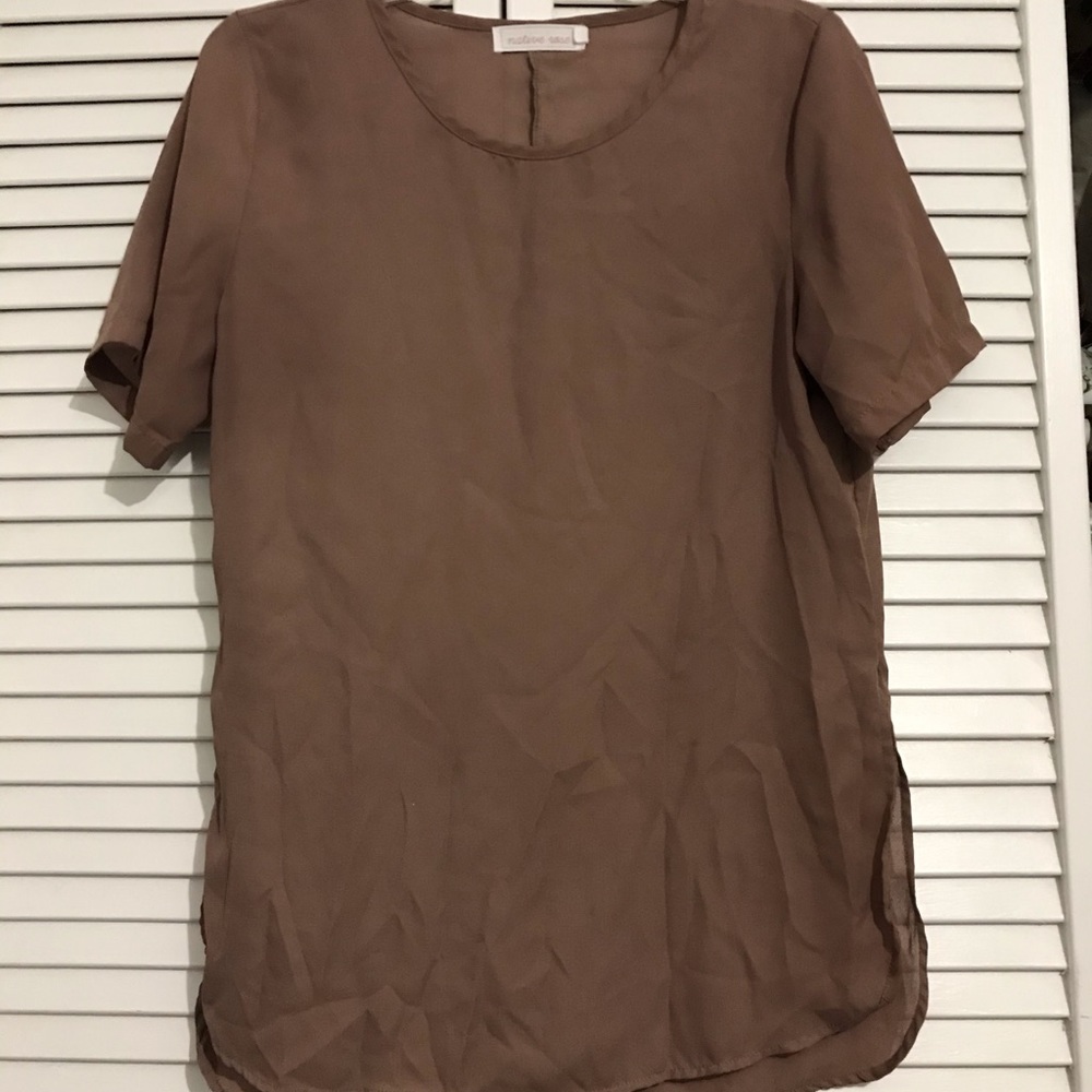 Khaki Chiffon Like Top Size Small